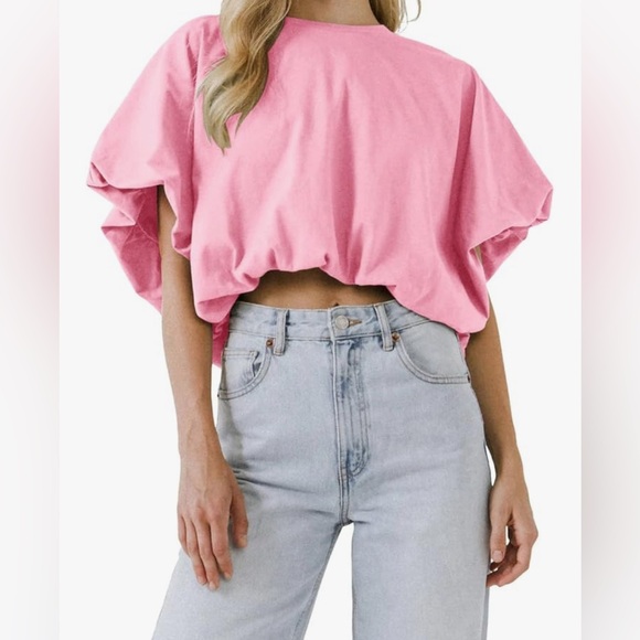 Amazon Tops - Womens Crewneck Crop Tops Short Sleeve Casual Loose Cropped T Shirts Large